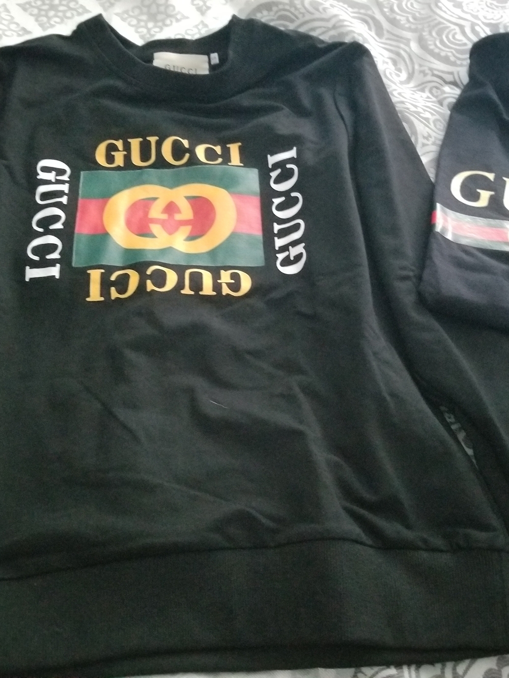 GUCCI Black Sweatshirt with White Logo Tag Men's Small